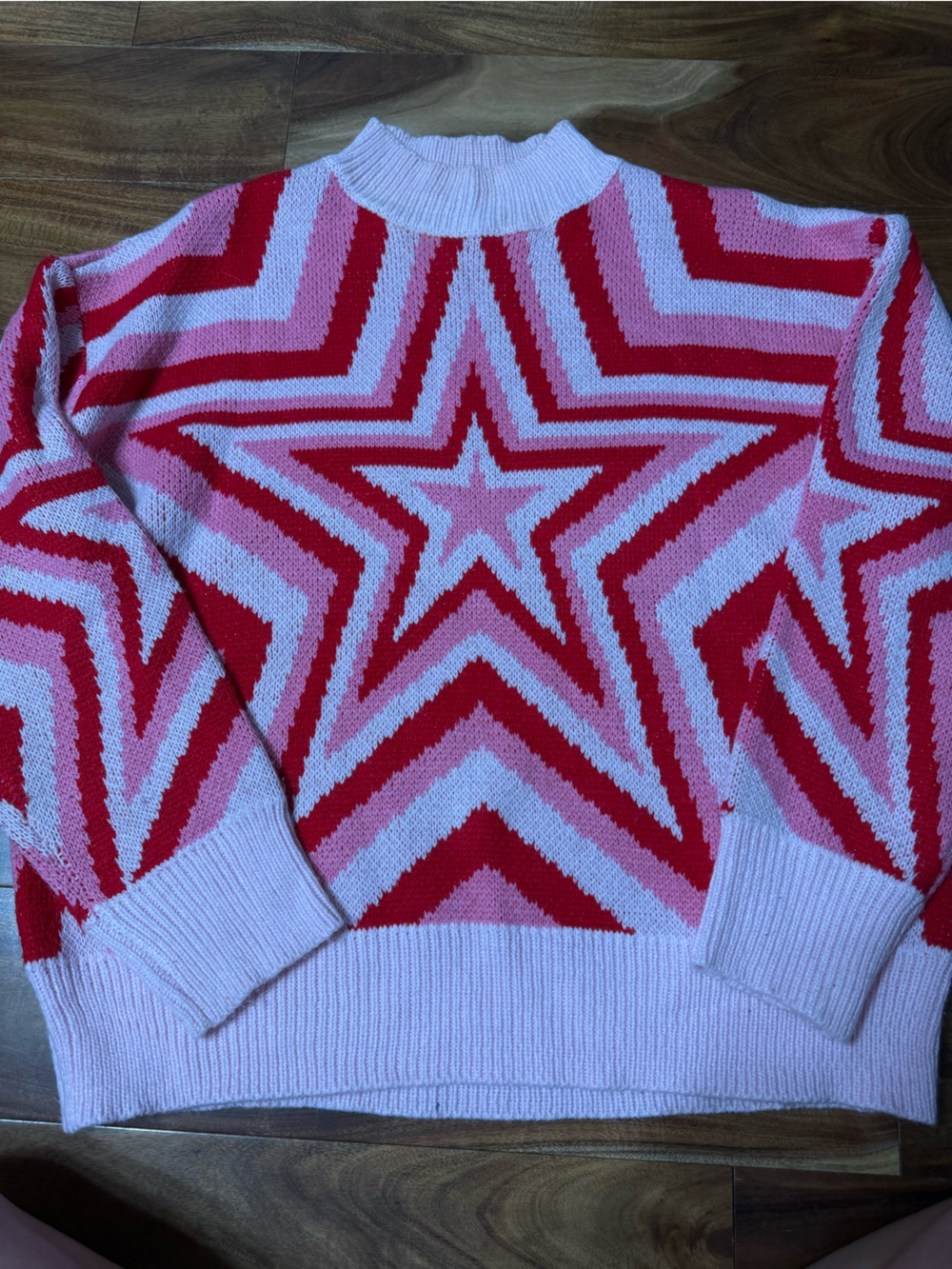 SHEIN Pink & Red Star Chevron Knit Shorts